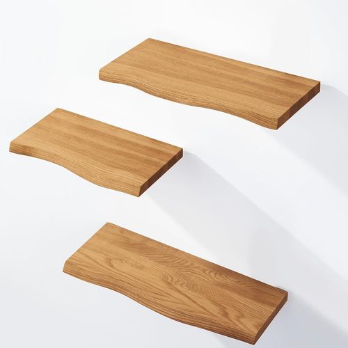 3 Étagères Murale En Bois Avec Fixation Invisible 42/36/30cm|Etagère Murale En 100% Bois Massif|Etagère Murale Pour Salon|Set 1 Étagères Bord Irrégulier Couleur: Rustique.[Y837]