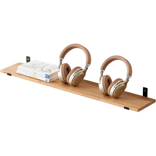 Étagère Murale Flottante En Bois,Chêne Naturel Étagère Flottante En Bois Massif Rustique Etagere Mural Avec Pour Chambre,Salon,Cuisine Et Salle De Bain (90 Cm).[Y860]