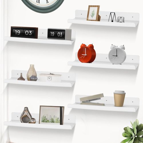 6 Etagere Murale Sans Percage,Étagères Murales Blanches Autocollantes,Étagères Murales En Acrylique 30 Cm,Etagere Flottante Murale Pour Salle De Bains/Chambre À Coucher/Salon/Cuisine.[Y884]