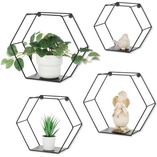 Étagères Murales Noir Étagères Murales Etagere Murale Hexagonal Lot De 4 Etagères Murales Metal Decoration Murale.[Y921]