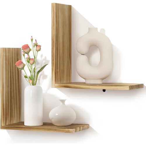Lot De 2 Étagères Flottantes Pour Mur,Petite Étagère Flottante Pour Chambre À Coucher,Salon,Étagère Murale Pour Livres,Plantes,Décoration Moderne,Marron Naturel,30,5 Cm.[Y959]
