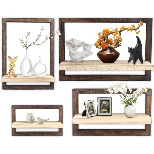 Lot De 4 Étagères Murales Flottantes Décoratives Pour Le Salon-Étagère Murale Décorative-Étagère Murale En Bois-Étagère Murale Pour Rangement Mural-Marron.[Y947]