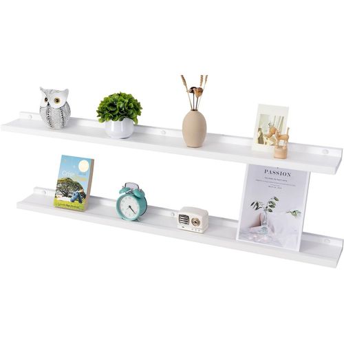 Etagères Flottantes,Lot De 2 Étagères En Bois Massif Rustique Pour Photos,Montées Sur Le Mur Etagères Murales Pour Le Salon,La Cuisine,La Chambre (Blanc,90x13cm).[Y1000]