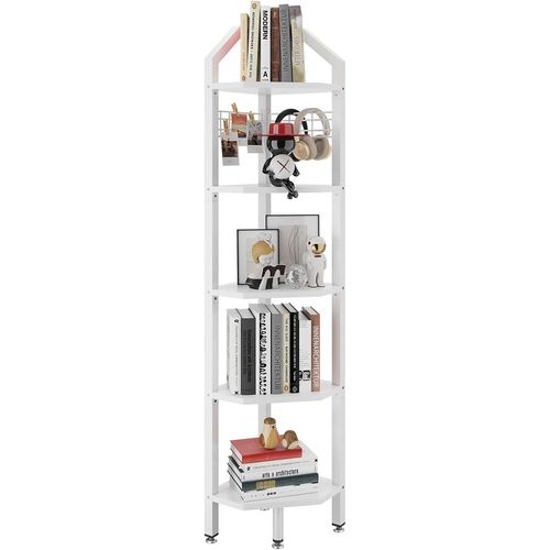 Étagère D'angle À 5 Niveaux,Hauteur 176 Cm,Étagère De Rangement Multi-Usages,Pour Salon,Salle De Bain,Cuisine,Chambre À Coucher,Bureau,Style Industriel Blanc Hbr006w.[Y1064]