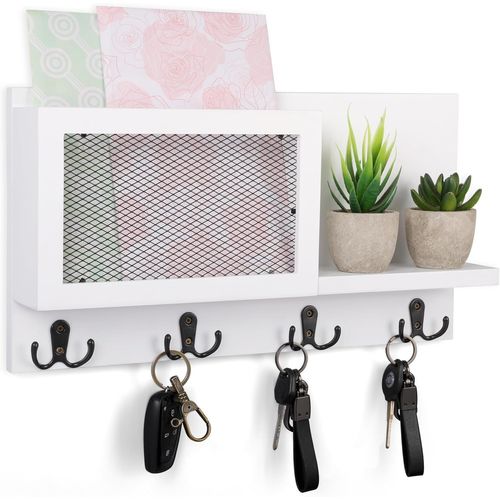Porte Clef Mural & Courrier Avec 8 Crochets Blanc-Boite A Clef Decorative/Trieur De Lettres-Porte Clés Mural Rustique En Bois Pour Maison,Entrée,Hall D¿Entrée,Salon Ou Vestiaire.[Y1109]