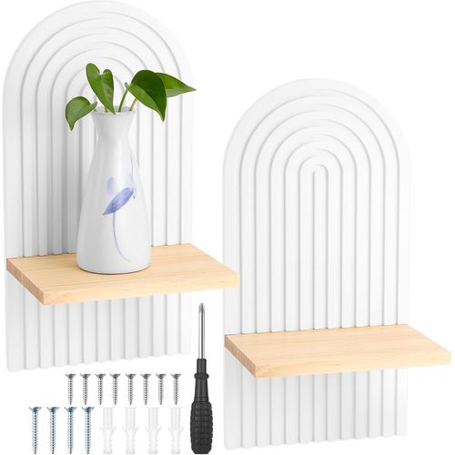 Lot De 2 Etagere Murale Bois,Arche Decoration Murale,Moderne Deco Murale Boheme,Multifonctionnel Decoration Bois,Personnalisé Etagère Murale Pour La Cuisine,Chambre,Salle De Bain(Blanc).[Y1269]