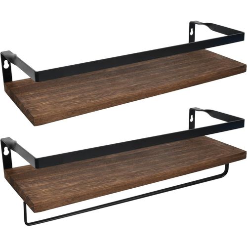 2 Étagères Murales Flottantes En Bois,Etagere Murale Cuisine,Etagere Murale Bois,Avec Porte-Serviettes,En Bois Rustique,Étagères De Rangement Décoratives Pour Salle De Bain,Cuisine.[Y1297]