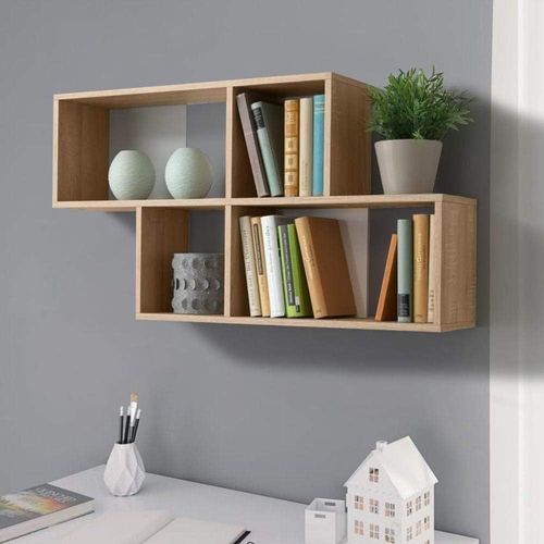 Étagère De Bibliothèque Murale Design Moderne Avec 4 Étagères Structure En Bois Mdf Bicolore Dimensions 100 X 53 X 19,5 Cm Décoration Murale Décoration Maison Office (Blanc Chêne).[Y1452]