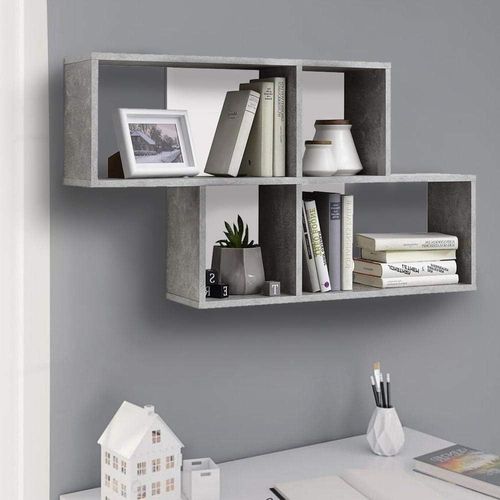 Étagère De Bibliothèque Murale Design Moderne Avec 4 Étagères Structure En Bois Mdf Bicolore Dimensions 100 X 53 X 19,5 Cm Décoration Murale Décoration Maison Office (Gris Blanc).[Y1451]