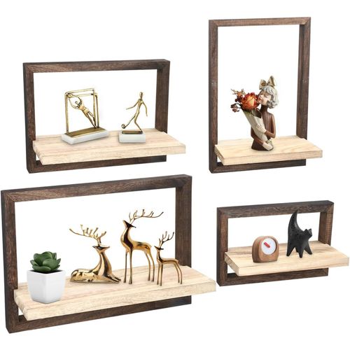 Lot De 4 Étagères Murales Flottantes En Bois Pour Rangement Mural,Décoration Murale,Salon,Rustique,Étagère Murale Pour Plantes.[Y1380]