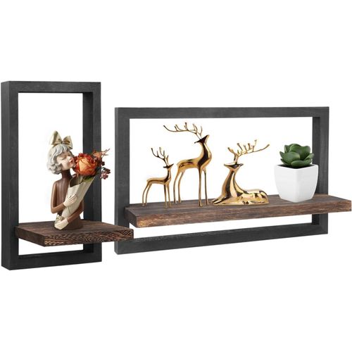 Lot De 2 Étagères Murales Flottantes En Bois Pour Rangement Mural,Décoration Murale,Salon,Rustique,Étagère Murale Pour Plantes.[Y1381]