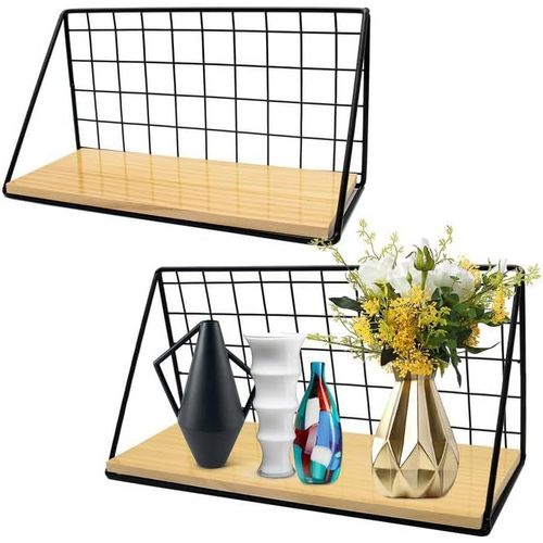 Lot De 2 Étagères Murales Flottantes Rustiques En Fil Métallique Pour Salle De Bain,Cuisine,Chambre À Coucher,Salon,Décoration D'intérieur.[Y1379]