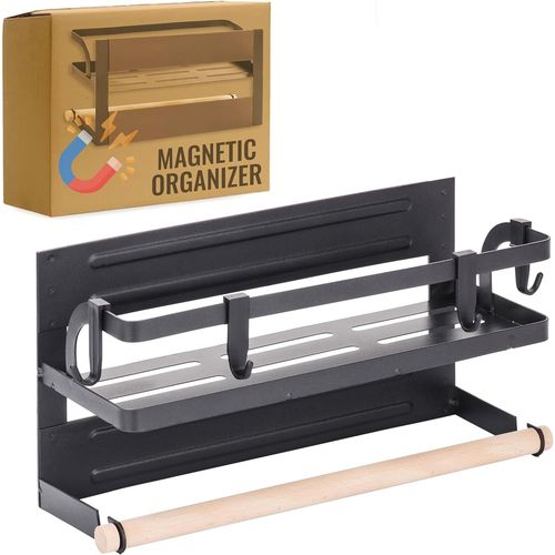 Étagère Magnétique Pour Épices Kr003-Rangement Épices Cuisine Moderne Et Pratique-Étagère Murale Magnétique En Fer Noir-Montage Facile-Dimensions: 30 X 10,5 X 16 Cm.[Y1209]