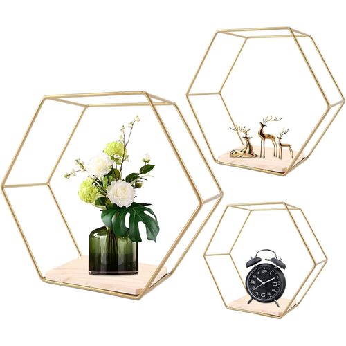 Étagères Murales Hexagonales Lot De 3,Etagere Murale Hexagonales,Etagère Murale Or Flottantes,Etagere Murale Hexagonales,Etagere Rangement Pour Salon Chambre Bureau.[Y779]
