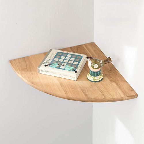 Étagère D`Angle Flottante En Chêne Rustique Avec Extrémité Arrondie Pour Haut-Parleurs,Livres,Décorations Étagère D`Angle En Bois,Chêne,30cm Rayon.[Y407]