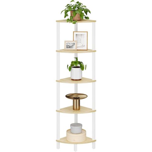 Étagère De Rangement À 5 Niveaux,Étagère De Salle,Colonne Salle De Bains Étagère De Rangement,Cuisine,Salon,Design Industriel,Blanc Beige Jsj001q.[Y911]