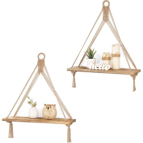 Lot De 2 Étagères Murales Flottantes En Macramé Style Bohème Rustique Pour Chambre À Coucher,Salle De Bain,Salon,Chambre D'enfant,Dortoir,Présentoir Pour Suspendre Des Plantes Et Des Photos.[Y253]