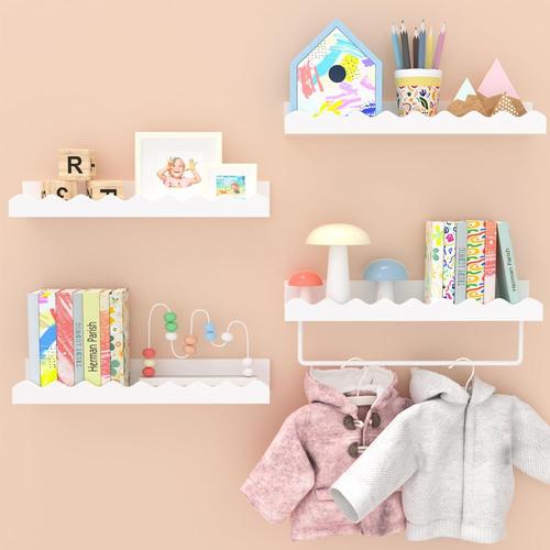 Ensemble De 4 Etagere Murale Enfant,Etagere Murale Blanche Flottante,Etagere Murale Bois En Pin Pour Livres,Jouets Et Décoration,Blanc.[Y260]