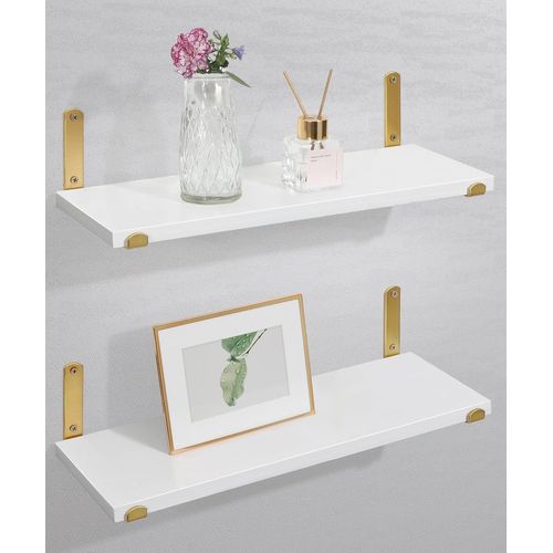Etagere Murale Blanche Bois Metal Or Salle De Bain Chambre Cuisine Moderne Design Domicile Decorer,Lot De 2.[Y660]