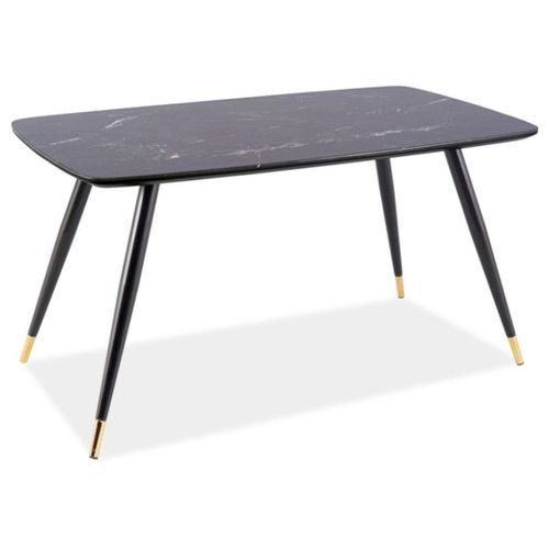 Table À Manger En Verre Effet Marbre Et Métal - 6 Couverts - L 140 X P 80 X H 76 Cm