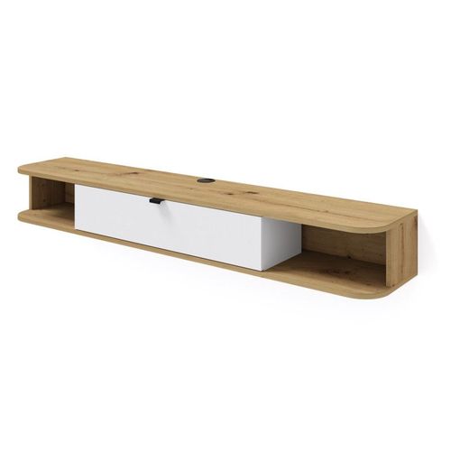 Meuble Tv Suspendu "Icarus" - Marron Clair/Blanc - 156 Cm