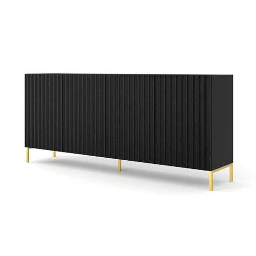 Commode À 4 Portes Et Structure Dorée "Wave" - Noir Mat - L 200 Cm