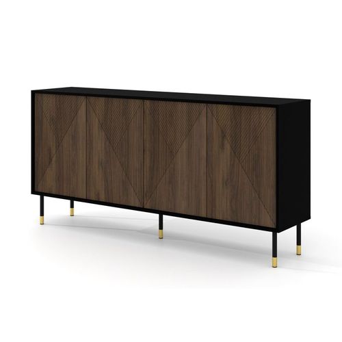 Commode À 4 Portes Imprimé Géométrique "Woody" - Marron/Noir - L 180 Cm