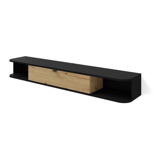 Meuble Tv Suspendu "Icarus" - Noir/Beige - 156 Cm