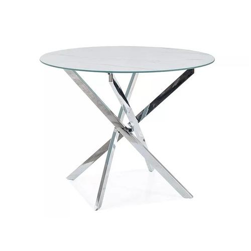 Table Ronde Effet Marbre "Agis" - Blanc/Argenté - D 90 X H 71 Cm