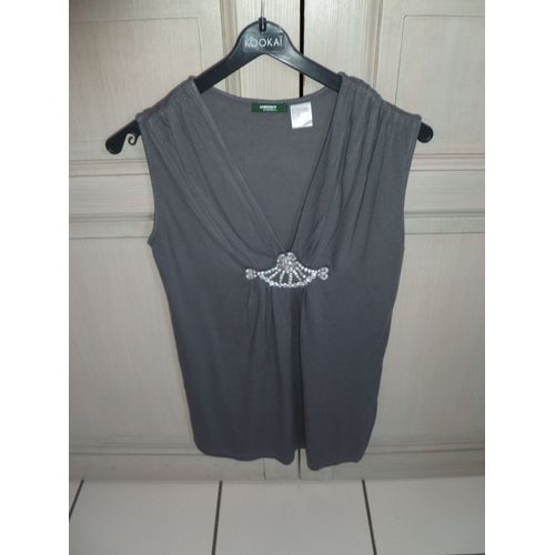 Débardeur / Top Gris Avec Bijoux Devant Taille 40 Neuf Avec Étiquette Marque : La Redoute Création