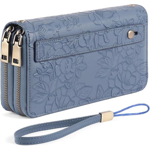 Portefeuille Femme Grand,Porte Feuille Feminin Cuir Végétalien Double Fermeture à Glissière,RFID Porte chequier,avec Multiples Poches Portefeuilles et Porte-Cartes Idee Cadeau Femmes