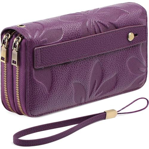 Portefeuille Femme Grand,Porte Feuille Feminin Cuir Végétalien Double Fermeture à Glissière,RFID Porte chequier,avec Multiples Poches Portefeuilles et Porte-Cartes Idee Cadeau Femmes