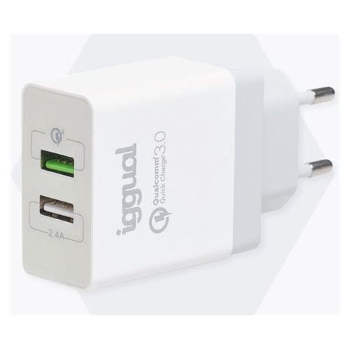 iggual - Adaptateur secteur - 30 Watt - 3 A - QC 3.0 - 2 connecteurs de sortie (USB) - blanc