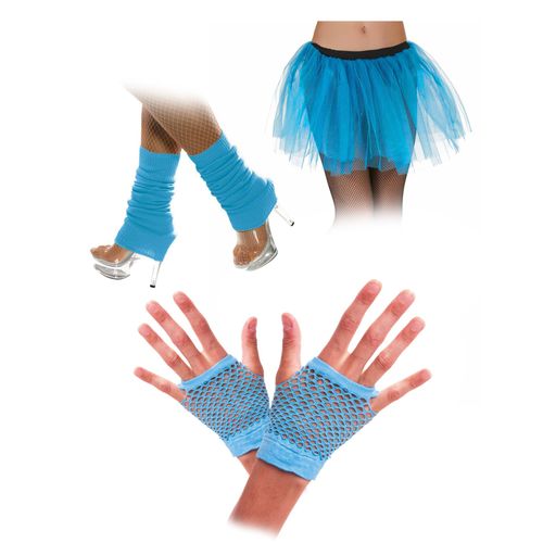 Kit Accessoires Bleu Fluo Années 80 Adulte