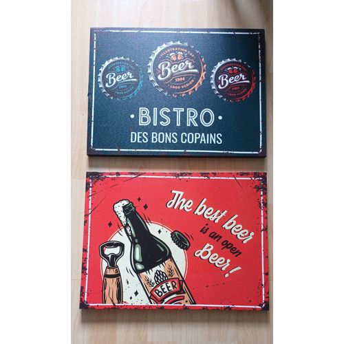 Lot De 2 Toiles Rétro/Vintage Bistrot Bière - 30 X 40