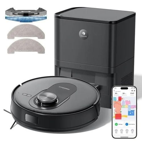 Proscenic Q8 Max- Aspirateur Robot Laveur 2 en 1 - Station Auto-Vidage - Automnomie 200 Min - Navigation LiDAR - Connecté Alexa, APP