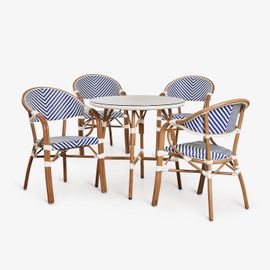 Ensemble Table Ronde Ø80 Cm Et 4 Chaises De Salle À Manger Empilables Avec Accoudoirs En Aluminium Brielle Bistro Bleu Ken - Blanc Gardenia