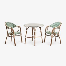 Ensemble Table Ronde Bistro Brielle Ø80 Cm Et 2 Chaises De Salle À Manger Empilables Avec Accoudoirs En Aluminium Vert Choux - Blanc Gardenia