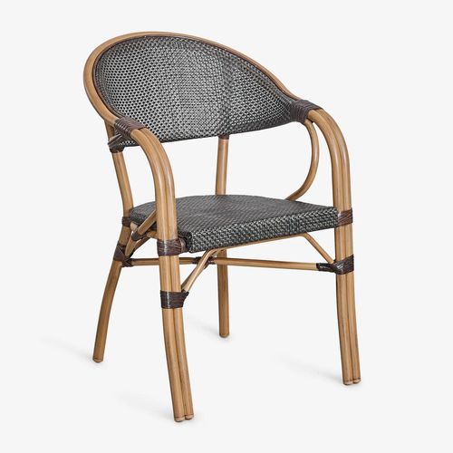 Lot De 4 Chaises De Salle À Manger Empilables Brielle Bistro Classic Avec Accoudoirs En Textilène Et Aluminium Brun Café