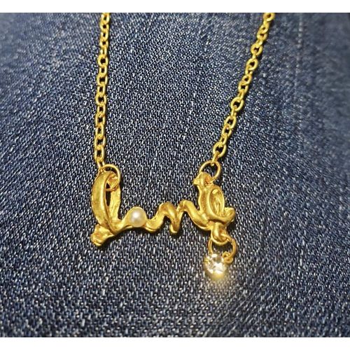 Collier "Love" Perle Et Brillant En Métal Doré - Idée Cadeau Saint Valentin, Amoureux Couple Anniversaire...