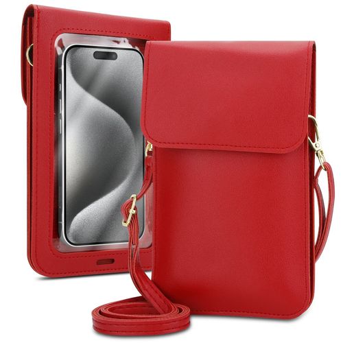 Cadorabo Etui pour téléphone portable compatible avec Razer Phone 2-petit sac à main avec compartiment et fenêtre, sac à bandoulière pour Phone 2, 2 compartiments, similicuir, Femme, ROUGE
