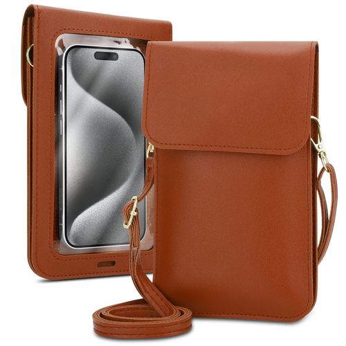 Cadorabo Etui pour téléphone portable compatible avec Nokia Lumia 950 XL-petit sac à main avec compartiment et fenêtre, sac à bandoulière pour Lumia 950 XL, 2 compartiments, similicuir, Femme, MARRON
