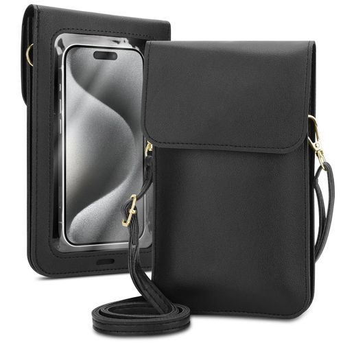 Cadorabo Etui pour téléphone portable compatible avec Apple iPhone 14 PLUS-petit sac à main avec compartiment et fenêtre, sac à bandoulière, 2 compartiments, similicuir, Femme, NOIR