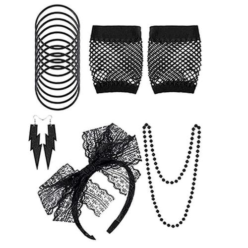 Des Années 80 Fancy Dress Costume Accessoires Pour Femmes-Retro Set Avec Bandeau En Dentelle, Boucles D¿Oreilles, Gants, Cou