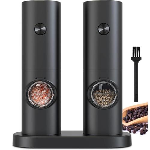 Moulin À Poivre Électrique Avec Base,Automatique Moulin A Poivre Et Sel Avec Lumière Led,Alimentés Par Piles,Réglable 5 NiveauXDe Grossièreté,Pour Barbecue,Restaurant De Cuisine