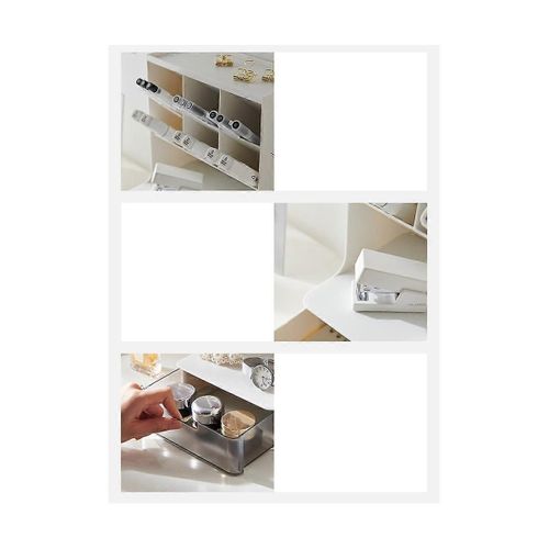 6 + 1 Tiroir Bureau Boîte De Rangement Crayon Maquillage Boîte De Rangement Papeterie Scolaire, Blanc