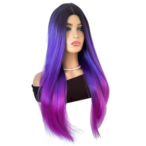 Arc-En-Ciel Noir Bleu Violet Rouge Longue Droite Perruques Synthétiques Pour Femmes Perruque Cosplay Pour Chaleur Resistan