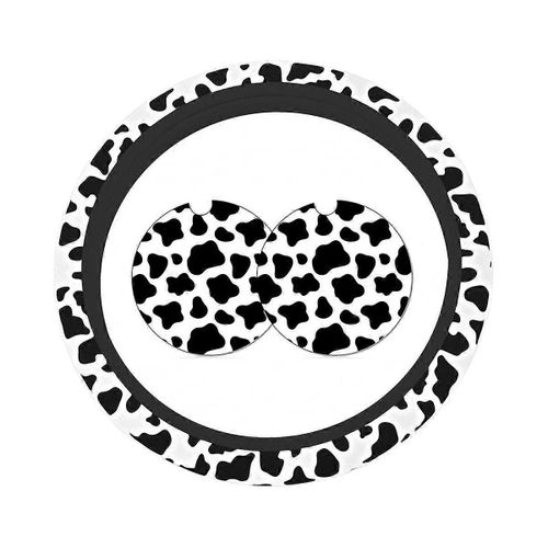 Couverture De Volant De Vache Pour Les Femmes Avec 2pcs Sous-Verres De Voiture, Mode Universelle D¿Impression De Vache Non - Suitabl