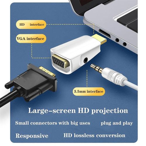 -Compatible avec l¿adaptateur VGA HD 1080p Audio Converter Transmission audio avec 3.5mm Jack Audio Converter Noir + Blanc