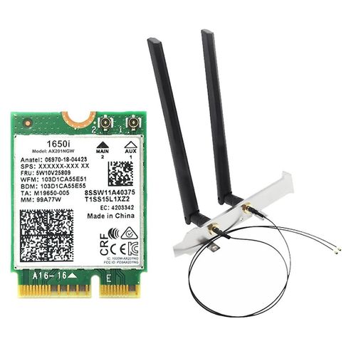 Carte WiFi 1650i AX201NGW + antenne 2x8DB + déflecteur 3000Mbps WIFI6 2.4G / 5G Cnvio2 adaptateur WiFi Bluetooth 5.1 pour Win10 / Win11